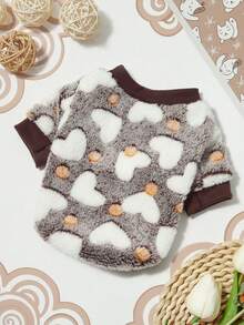 PETSIN 1件宠物法兰绒黑白爱心印花保暖圆领衫，适合狗狗穿着 - 彩色 - 查看 1