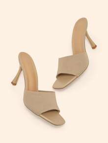 CUCCOO BASICS 女士尖头细高跟针织一体式舒适透气日常通勤凉鞋，杏色 - 杏色 - 查看 3