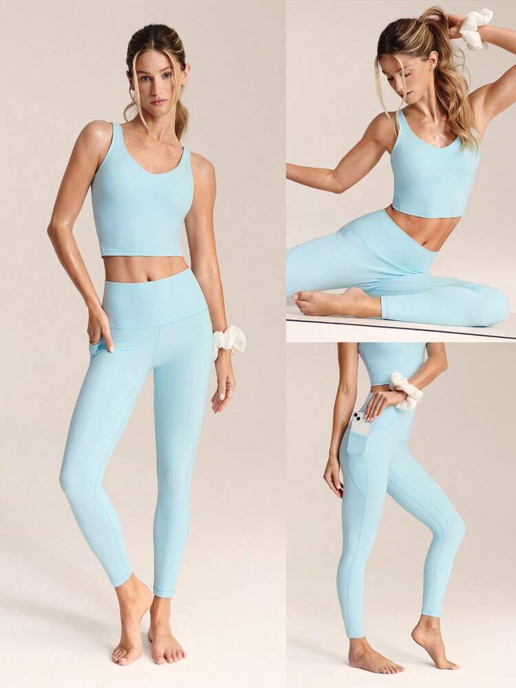 2 Pieces FeatherFit™ Cropped Active Tank & High-Rise Leggings Set
