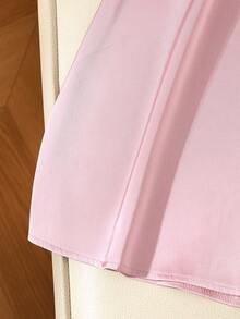 GlowEve Women's Elegant Satin Twill Shiny Waist Belt Casual Skirt - Pink - View 3