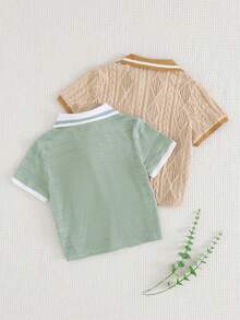 Cozy Pixies 2件套男婴条纹针织软领短袖套头衫套装 - 彩色 - 查看 6