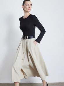 Ciel Poise Color Block Button Decor PU Ring Waist Long Dress - Multicolor - View 6