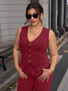 EMERY ROSE Chaleco de mezclilla casual de talla grande para verano - Burdeos - Ver 1