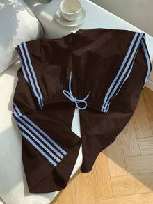 Comfortcana Plus Size Contrast Side Stripe Elastic Waist Loose Casual Sweatpants Brown Pants Pants Summer - Brown - View 7