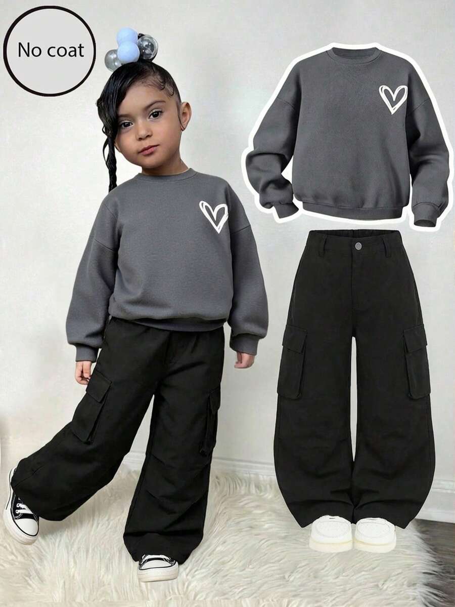 Young Girl' Camouflage & Branch Print Loose Fit Denim Pants - Black - View 1