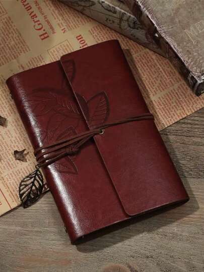 1Pc A7Leather Notebook Diary, Kraft Paper, Vintage Spiral Bound Notebook Refillable Dairy Sketchbook Travel Journal To Write In With Blank Pages, Souvenir, Suitable As Gifts For Girls