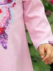 Elegant, Gorgeous & Cute Pink Printed Long Sleeve Dress - Multicolor - View 4