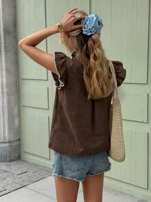 Serisse Áo sơ mi nữ tay ngắn thêu họa tiết tối giản, kiểu dáng thường ngày. - màu nâu - Xem 2