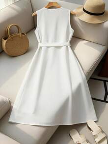 Franclia Vestido casual blanco de cuello redondo para mujer, primavera/verano - Blanco - Ver 2