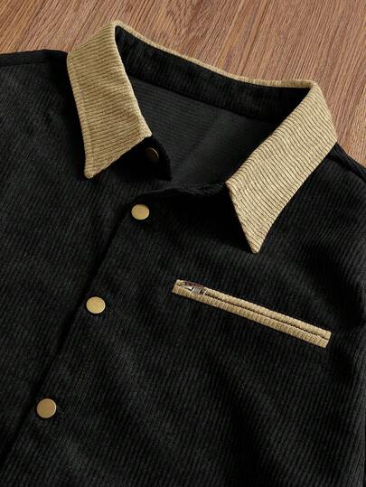 SWAVVY Men's Casual Everyday Contrast Color Collar Button Front Jacket, Autumn