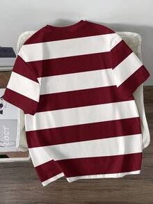 Manfinity Joysei 男士休闲条纹印花圆领短袖T恤 - 紅白色 - 查看 3