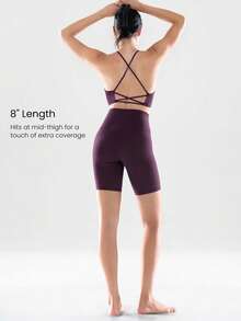 GLOWMODE 8" FeatherFit™ Crossover Biker Shorts Cycling Running Gym Workout - Bold Plum - View 4