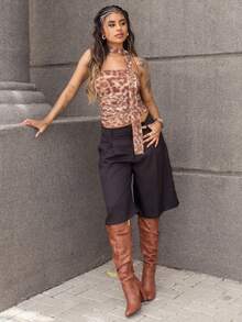 Rayane Ketlyn Spring Simple Commuting Gray Bermuda Women Shorts Suit - Black - View 1