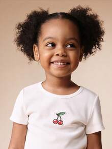 SUMWON Girls Cherry Print Ribbed T-Shirt And Gingham Ruffle Shorts Two Piece Summer Casual Outfit Set With Short Sleeves Crew Neck - Blue - View 5