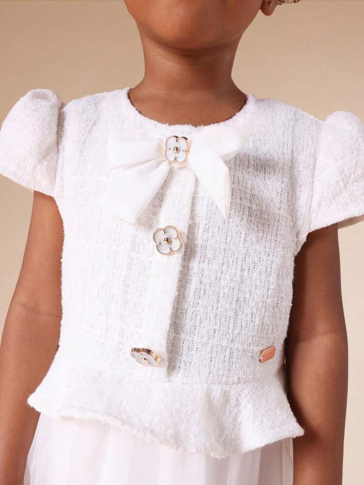 Tweed Tulle Dress With Ruffled Peplum