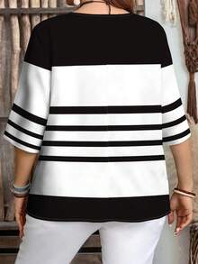 EMERY ROSE Áo sơ mi nữ cỡ lớn, cài cúc phía trước, kiểu dáng preppy, kẻ sọc đen trắng, tay ngắn, thích hợp mặc thường ngày, kiểu dáng đồng quê, phong cách bohemian, trang phục thường ngày cho kỳ nghỉ ở vùng quê, đơn giản và thanh lịch, phù hợp mặc hàng ngày, áo hè nữ, quần áo hè nữ. - Đen và trắng - Xem 2