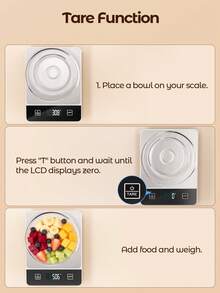 Teckwe 10公斤/22磅电子食品秤 - 精确到1克/0.04盎司的厨房秤，适用于烘焙和烹饪，不锈钢材质，带去皮功能和液晶显示屏 - 彩色 - 查看 4