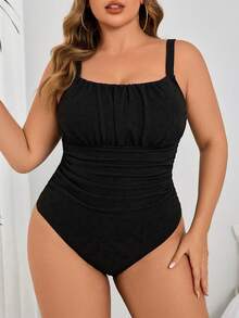 Swim Lushoire Đồ bơi liền thân Monokini màu trơn có thể điều chỉnh cỡ lớn cho nữ mùa hè thường ngày đi biển - màu đen - Xem 3