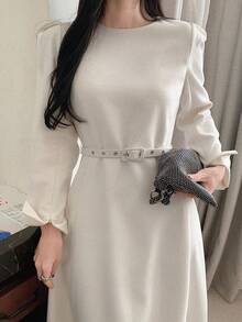 DAZY Women's Elegant Elegant Workplace Commute Simple Solid Color Long Dress, Suitable For Spring And Autumn Dress Sundress Business Casual Woman - White - View 7