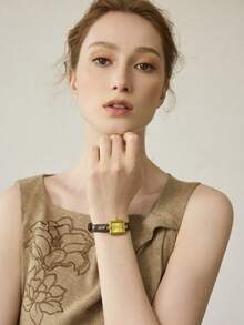 MOTF PREMIUM SQUARE GOLD LIZARD TEXTURE BELT WATCH - Brown - View 6