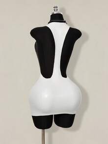 SHEIN ICON 2026 New Arrive Women's Y2k White Solid Color Backless Sleeveless Bodycon Mini Dress,Spring/Summer Open Back ,Summer - White - View 10