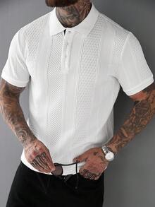 Manfinity CasualCool Men's Textured Short Sleeve Casual Commuter Polo Shirt - White - View 1