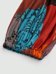 Sweetra Bộ áo liền quần dáng rộng, họa tiết chắp vá, màu tối, cỡ lớn. - Nhiều màu - Xem 3