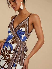 Travachic Casual Minimalist Vacation Bohemian Elegant Romantic Retro Tropical Coconut Tree Plant Print Pattern, Music Festival, Beach Outfit, Vacation Outfit, Summer Outdoor Women Dress - White - View 6