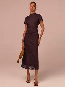 COSMINA Braunes Spitzenkleid, Kurzarmkleid, Taillenbanddesign, Sommerkleid für Frauen, geeignet für Dates und den Alltag - Braun - Übersicht 5