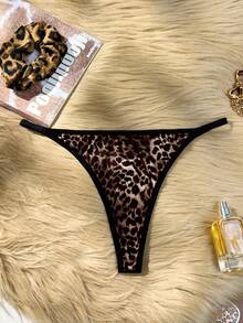 1 pieza Tanga con estampado de leopardo y correa metálica en forma de corazón - Marrón - Ver 6