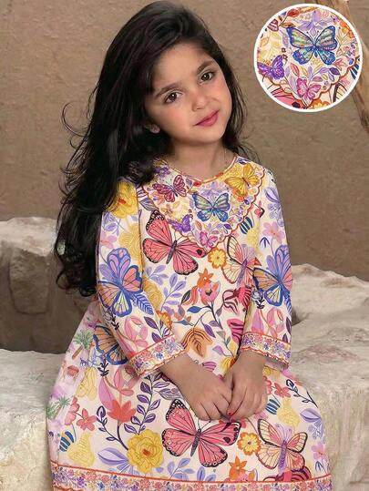 SHEIN فستان أكمام طويلة بطبعة فلامنجو للفتيات الصغيرات، بأسلوب العطلات، فستان أرابي طويل بطبعة زهور وردية للفتيات الصغيرات في فصل الخريف، طوق أنيق بطبعة زهور، فستان أرابي طويل الأكمام بسيط وعادي، مناسب للارتداء في الربيع والصيف، فستان أنيق وكريم الطول، ثوب صلاة، مريح وعادي، بأسلوب العطلات، ثوب كفتان كريم الطول، ثوب أرابي للأطفال، ملابس باكستانية جلابية للفتيات الصغيرات