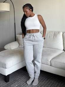 Tyla Gomez Women's Solid Color Drawstring Waist Pockets Casual Jogger Pants - Light Grey - View 5