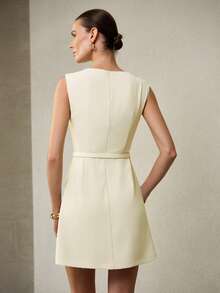 MOTF PREMIUM WOMEN'S LACE PATCHWORK MINI DRESS, SPRING/SUMMER - Beige - View 6