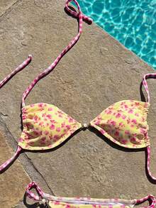 Swim Mod 女士碎花可调节露背吊带三角比基尼上衣和高衩比基尼泳裤套装，时尚、可爱、性感，适合海滩、游艇、派对等场合。 - 彩色 - 查看 5