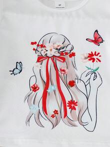 SHEIN Playful Pals 两件套女童红色短袖上衣和碎花裙套装 - 紅色 - 查看 8