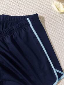 Comfortcana Quần short thể thao thường ngày dành cho nữ cỡ lớn với viền tương phản. - Màu xanh lam - Xem 4