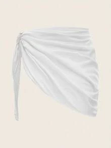 Swim Basics Women's Solid Color Side Knot Cover-Up & Mini Skirt Set, Vacation - White - View 2