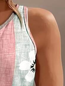 EMERY ROSE 女士夏季印花V领无袖纽扣上衣，优雅领口设计修身休闲背心 - 彩色 - 查看 3