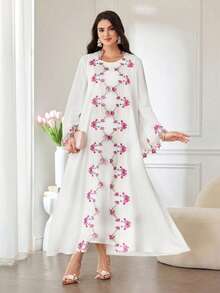 SHEIN Najma 优雅复古定制浪漫蕾丝拼接宽松两件套女装 - 白色 - 查看 3