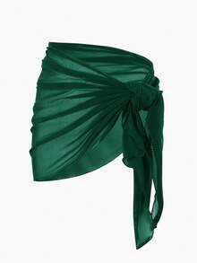 Swim Basics 女士纯色休闲沙滩罩衫和迷你裙套装 - 墨綠色 - 查看 3