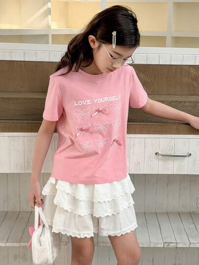 DAZY Girls' Round Neck Butterfly Print T-Shirt