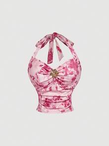 SHEIN MOD 女士浪漫粉色碎花吊带上衣和半身裙两件套，适合夏季、度假、海滩、浪漫、花园、下午茶、复古、乡村风格、茶会、节日、沙滩套装、夏季度假装、女士碎花半身裙、婚礼宾客礼服。 - 粉色 - 查看 4