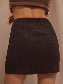 SHEIN BAE Women's Casual Brown Knitted Plain Mini Skirt With Split Detail - Brown - View 2