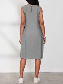 EMERY ROSE 女士休闲无袖衬衫，侧边纽扣设计，夏季款 - 灰色 - 查看 3