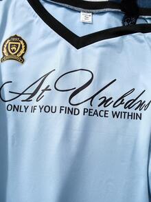 1件甜美美式修身拼接撞色印花蕾丝边T恤，夏季款 - 藍色 - 查看 6