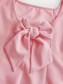 Firerie Kids Tween Girls Elegant & Cute Square Neck A-Line Patchwork Dress With Large Bow Back - Baby Pink - View 4