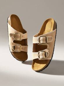 Solecia 女士休闲搭扣平底凉鞋，夏季百搭 - 杏色 - 查看 6