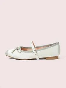 CUCCOO DOLLMOD Ljusgröna platta Mary Jane-skor i sammet med fluga för kvinnor, mångsidiga, bekväma och söta, collegestil - Ljusgrön - Visa 2