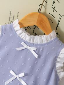 SHEIN Elladie kids 少女提花面料蝴蝶结装饰时尚连衣裙 - 藍色 - 查看 5