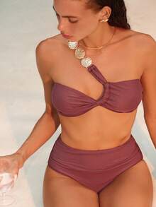 Swim Chiccia Costume da bagno bikini da donna con design a treccia, con spalline sottili, colore rosso vino, adatto per spiaggia/mare, estate - Colore mogano - Visualizzare 6